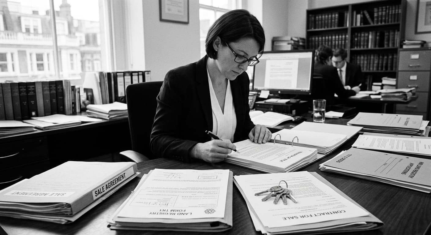 Conveyancing solicitor reviewing property documents