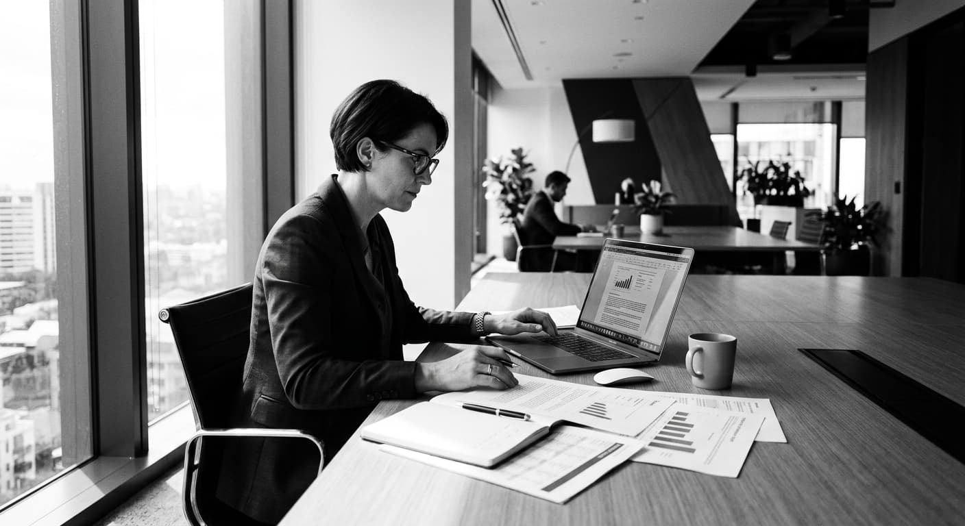 Specialist professional reviewing data and reports